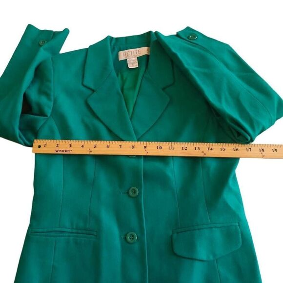 Petite Sophisticate womens Sz 6 teal 100% pure wool blazer jacket - Picture 4 of 7